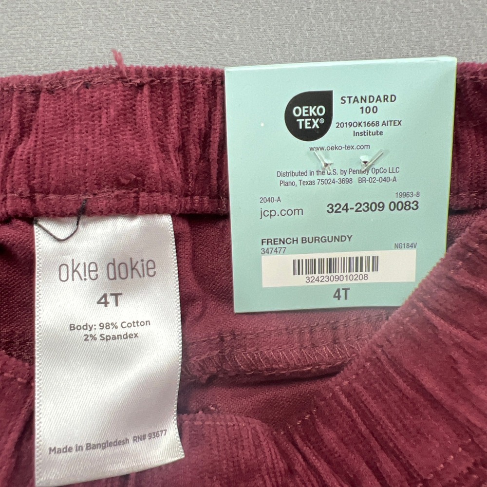 Okie Dokie Corduroy Pull On Flare Pants Girls 4T French Burgundy Cotton Stretch - Picture 9 of 10
